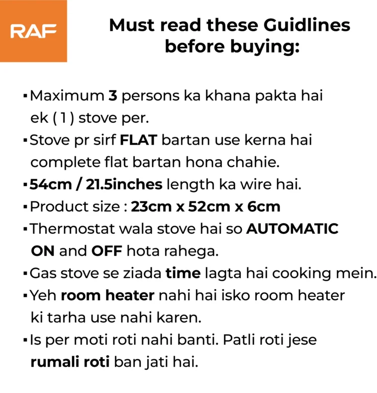 Guidelines of electric stove