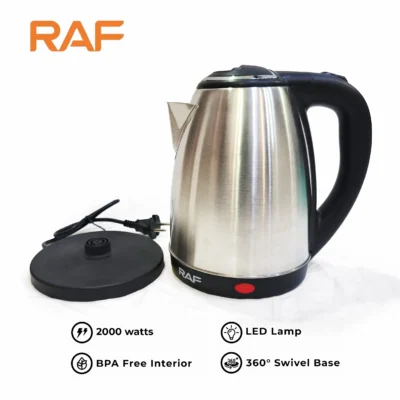 Stainless Steel Electric Kettle R.202 – 2.0L Auto Shut-off, 2000W Fast Boil