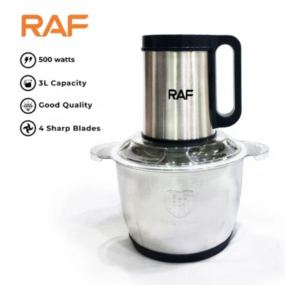 RAF Electric Food Chopper R.8836 3L 500W - 4 Spiral Blades, 3 Speed, Egg Beater Function